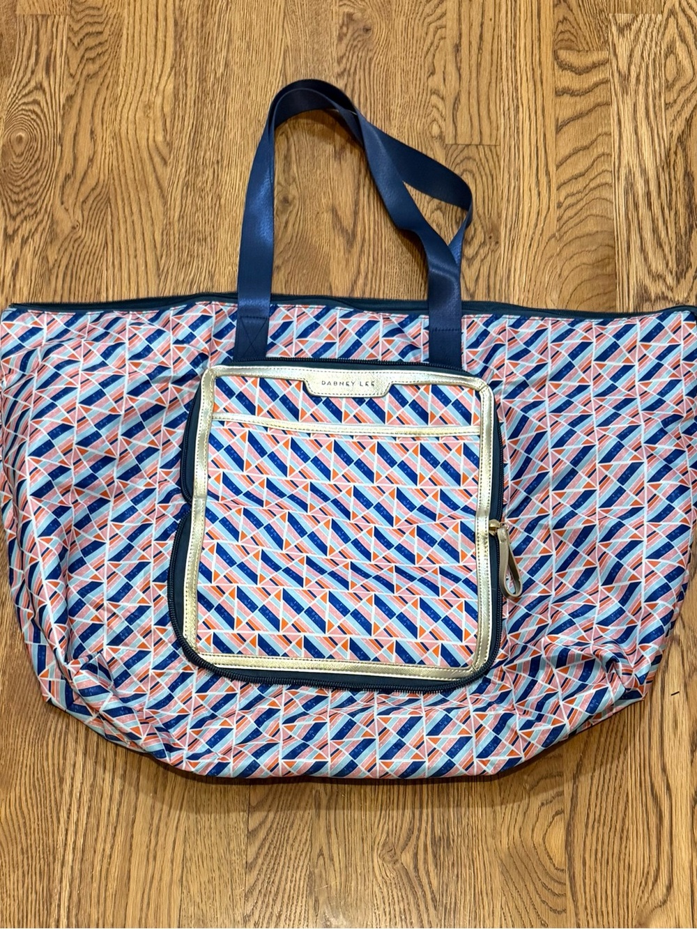 Dabney Lee Navy, Coral & White Geometric foldable Travel Tote